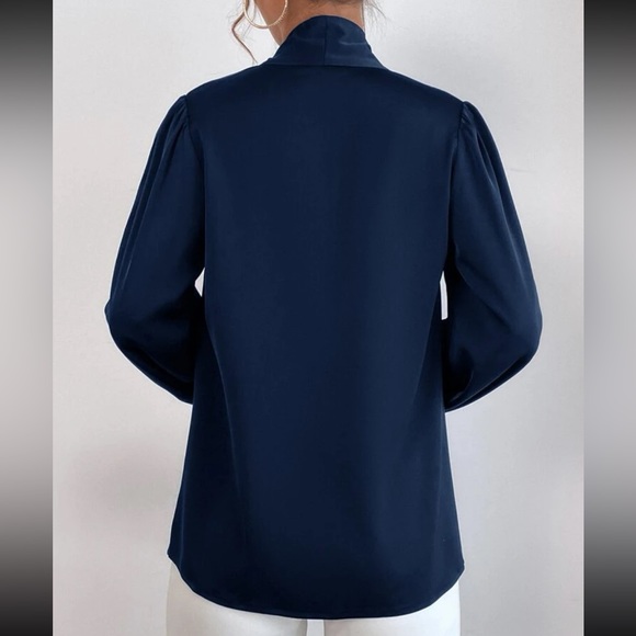 Classic Elegant Satin Tie Neck Work Office Top Blouse Shirt Green - Picture 7 of 16